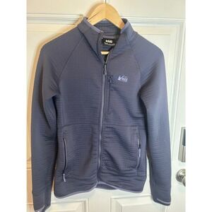 REI Fleece Jacket Blue Polartec Power Grid Full Zip Thumbholes XS